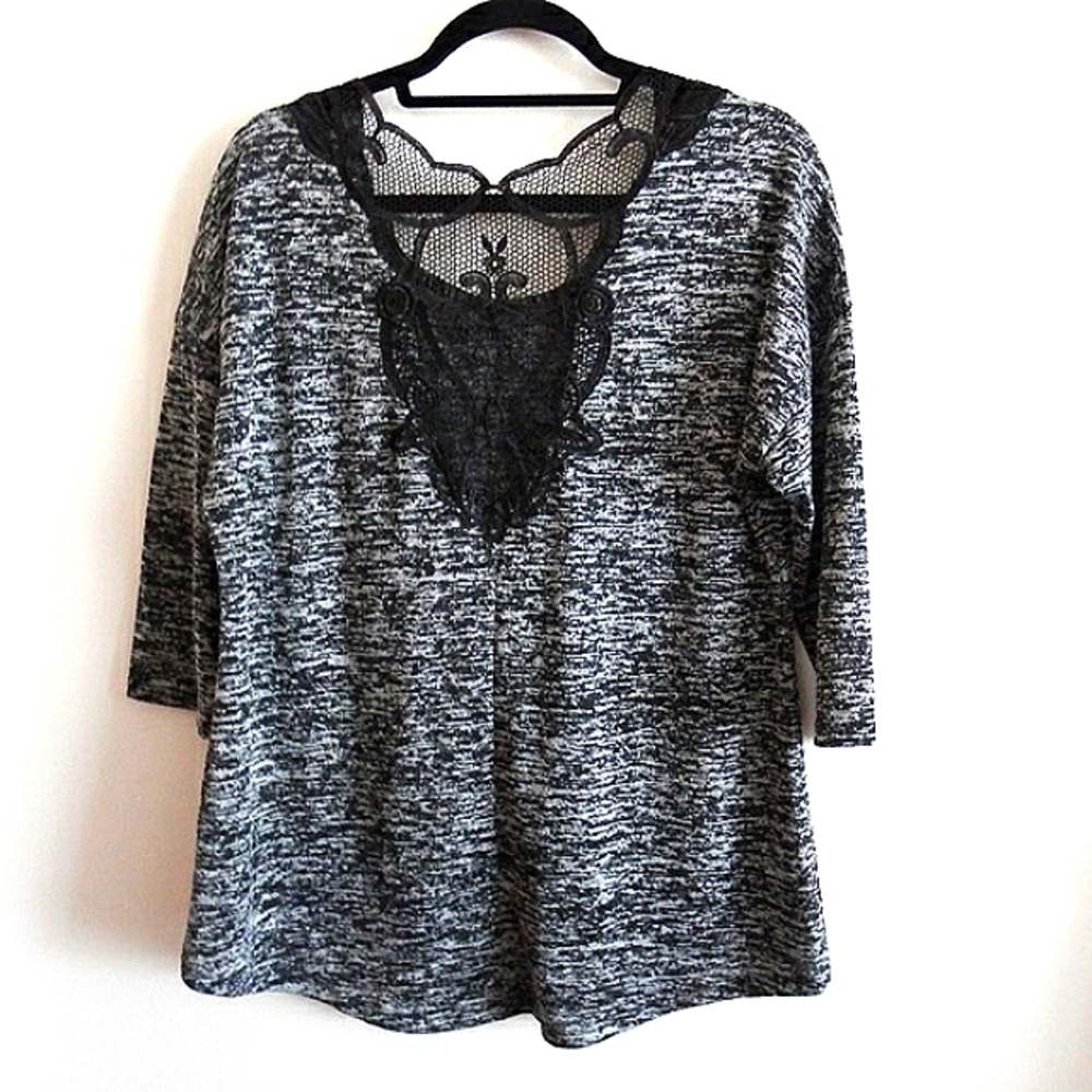 NY&C Soho Jeans Hi-Lo Black Gray Lace Top M